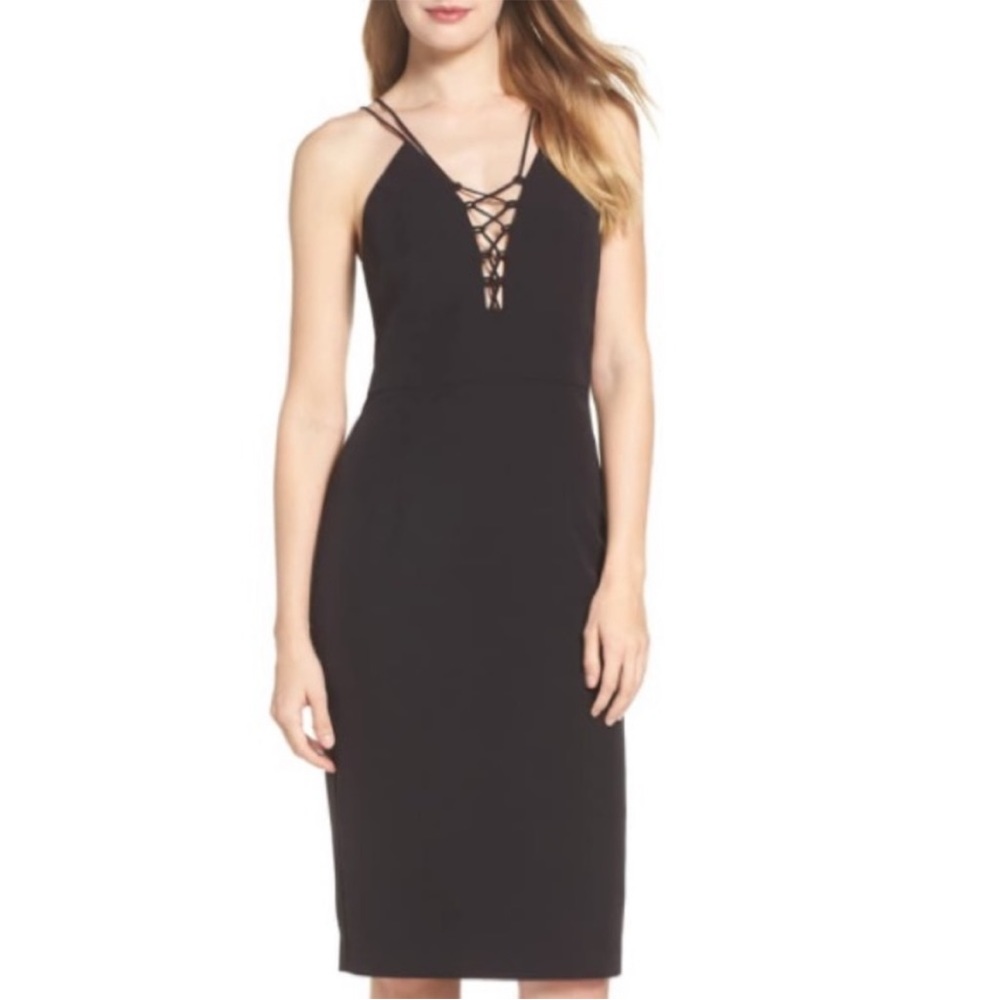 Bardot Black Laced Up Midi Dress SZ US 6 NWT